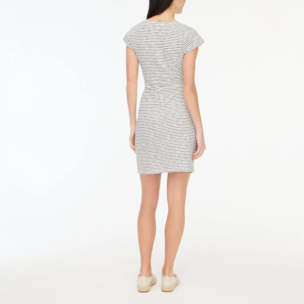 J. Crew Striped Casual Blue Red Cotton Tie Waist Nautical Preppy Shirt Dress LG - Picture 10 of 15